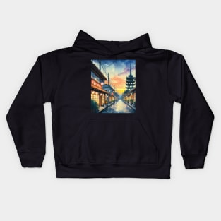 A Japanese Rural Road - Anime Drawing Kids Hoodie